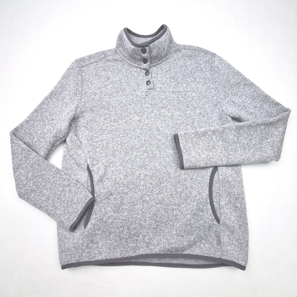 Eddie Bauer Sweater Womens Small Gray Snap Mock Neck Marled Pullover